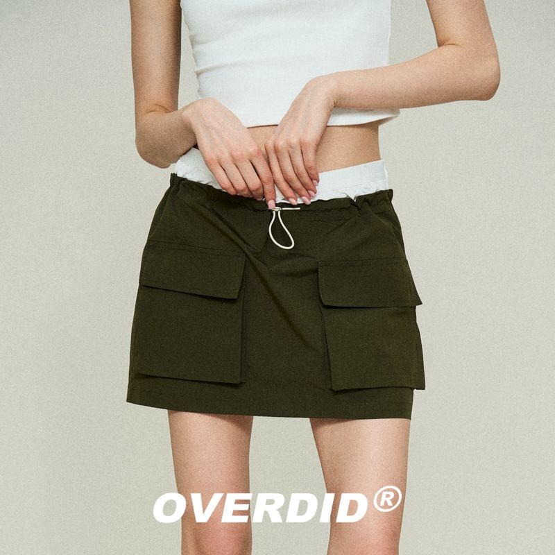 

Overdid American Style False Two-Piece Patchwork Rushed Skirt Sexy Drawstring Outdoor Skirt [Overdid] deep olive green L