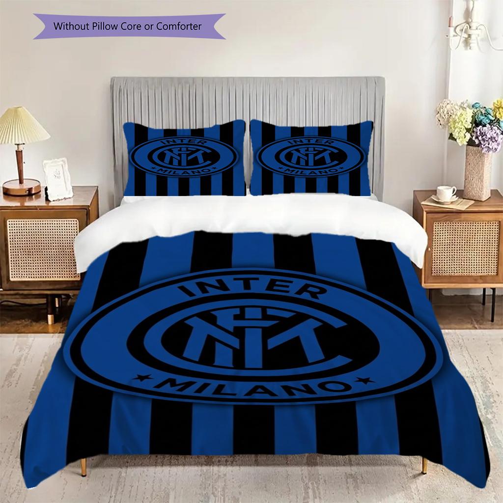 Biancheria da letto con sfondo stemma Inter Milan (1 * copripiumino + 2 * federa, senza nucleo) Set biancheria da letto morbido e confortevole Regalo di Natale compleanno