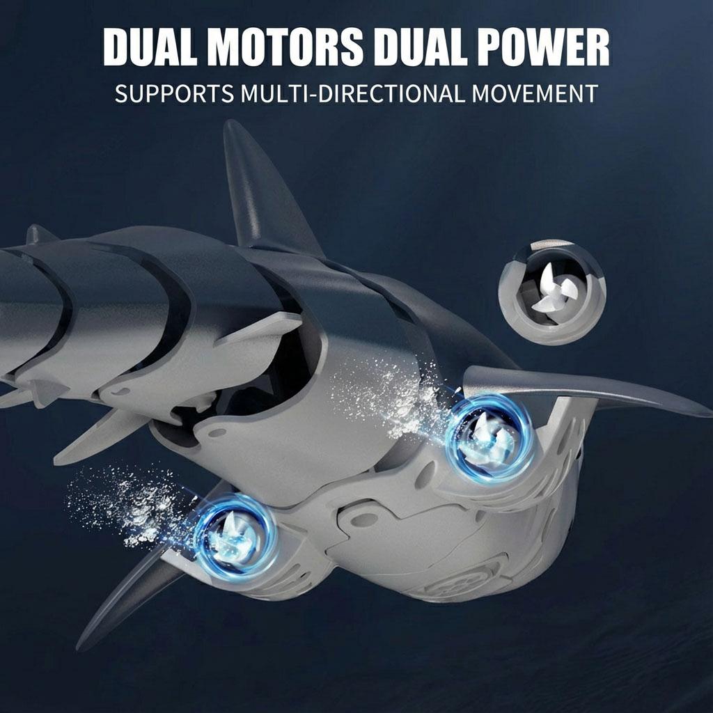 Electric RC Spray Shark Toy 2.4GHz High Simulation Swimming Fish with Light, Waterproof Remote Control Boat for Kids