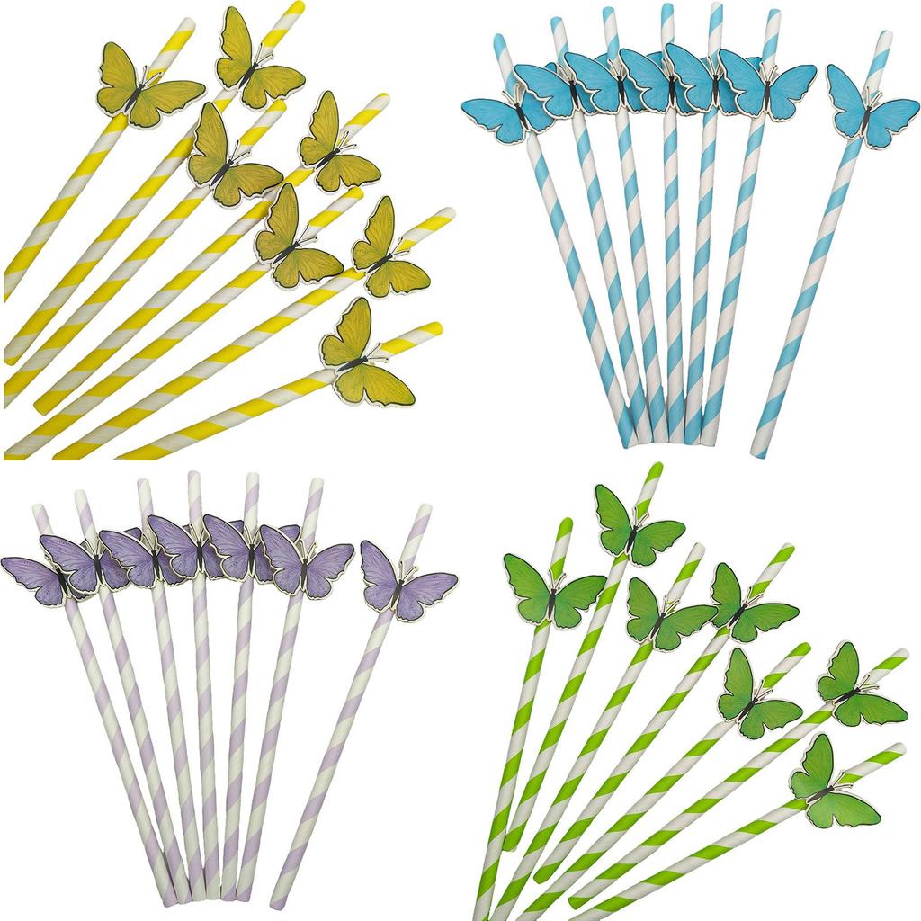 Butterfly Card Disposable Ecofriendly Paper Drinking Straw For Party Decor And Cocktails