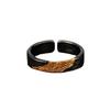 Unisex Adjustable Open Ring With Black Gold Flame Motif Geometric Design Vintage Minimalist Statement Jewelry
