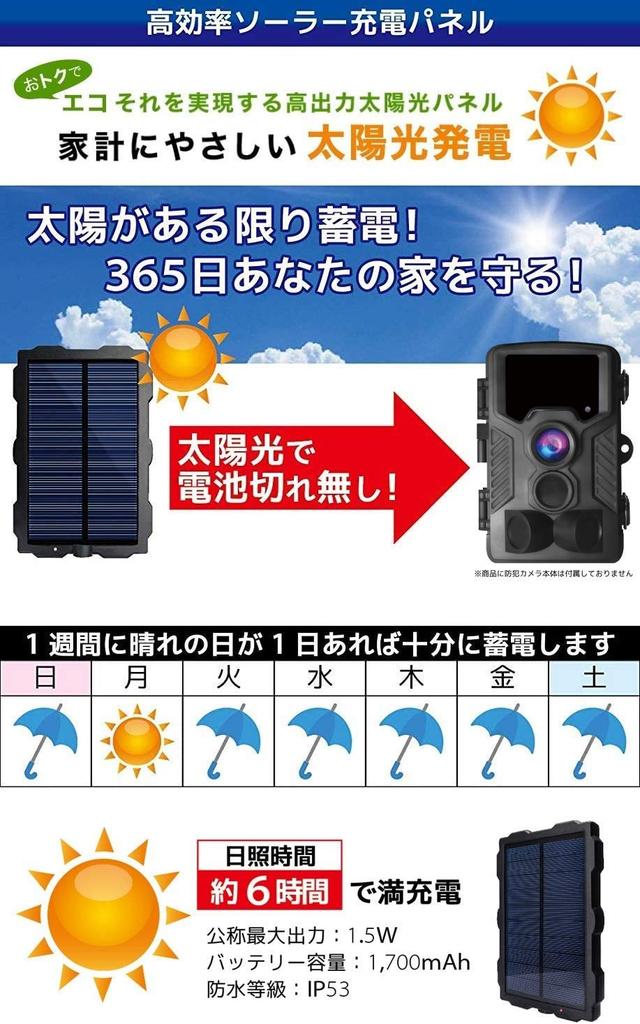 Solar Charging Panel for Security Cameras and Trail Compatible with and Outdoor Waterproof and IP53 Compliant Z1-SolarPanel Cameras, DVR-Z1 DVR-Z3