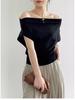 Damen Sommer Asymmetrisches Off-Shoulder Wasserfallkragen Modals Baumwoll T-Shirt
