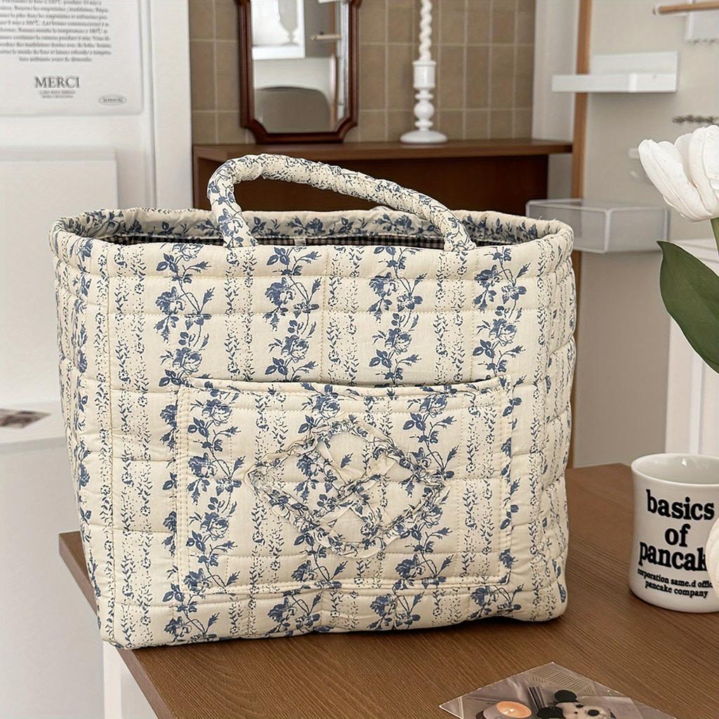 Large-Capacity Fabric Laundry Basket with Handles - Quilted, Portable & Durable Linen Hamper for Home Use, Random Floral Print Design
