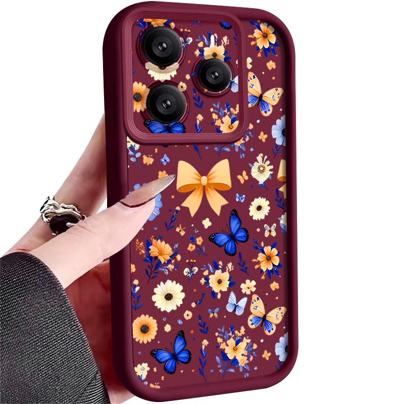 Blue Butterfly Floral Pattern Case For Xiaomi 14T 13T 11T Pro Funda Redmi Note 14 13 Pro 5G 4G 12 11 Shockproof Bumper Silicone Cover