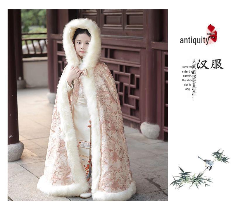 Mädchen Kapuzen-Hanfu-Umhang - Warmer Herbst/Winter Prinzessinnen-Schal im chinesischen Stil