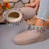 Fashion Winter Cotton Shoes for Women 2024 New Bohemian Style Colorful Beaded Design Fashionable lager size Women's Boots Botas De Mujer
