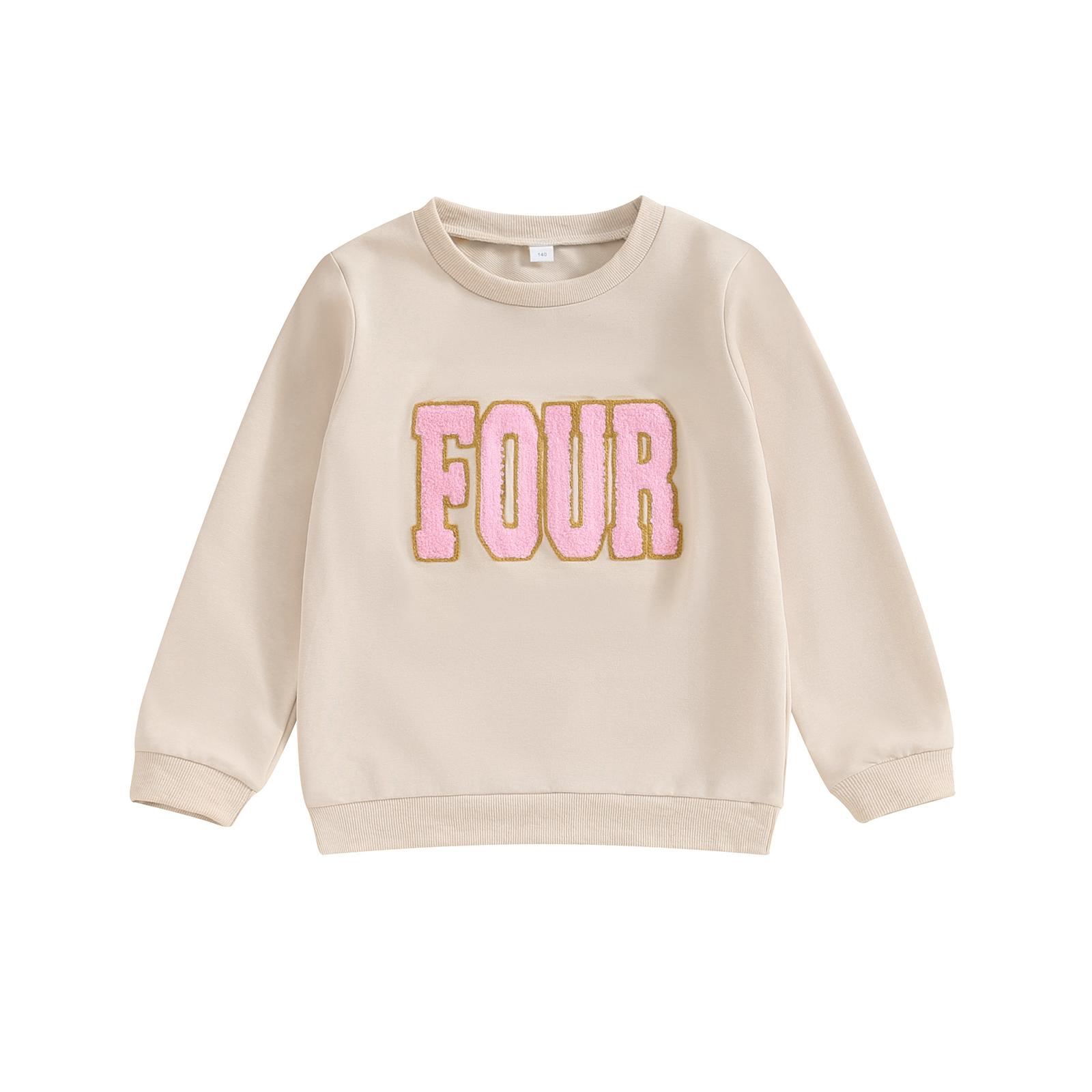 Осенние толстовки для девочек, пуловеры свободного покроя с длинными рукавами и вышивкой буквами 4-5 Years хаки