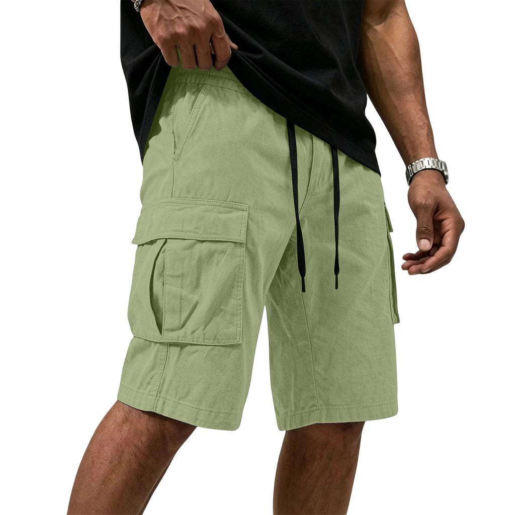 Mens Cargo Shorts Multi Pocket Drawstring Waist Relaxed Fit Workwear Style Casual Cotton Short Pants for Outdoor Activities