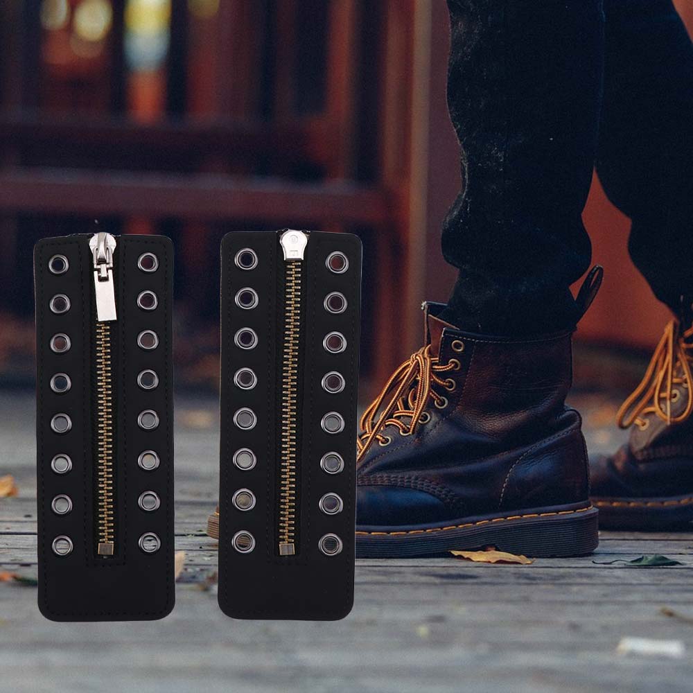 Schwarze Leder Schnürstiefel Reißverschluss Einsätze Metallösen 8 Löcher Reißverschluss Stiefelschnürsenkel Schuhzubehör Verstellbar Keine-Krawatte Schuhschnürsenkel