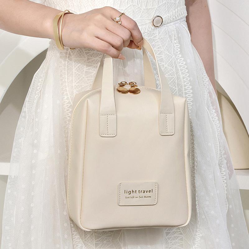 Bolsa de Maquillaje Portátil de Gran Capacidad para Niña con Asa Neceser para Mujer Estuche Organizador de Maquillaje Bolso de Mano Impermeable de Cuero PU