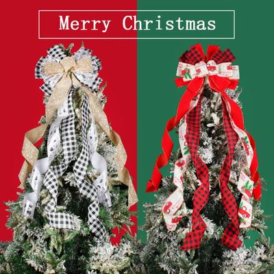 Bowknot Christmas Tree Decoration Bow Reuasble Hanging Christmas Bow Long Ribbon Bows Christmas Pendant Wedding Party Decor