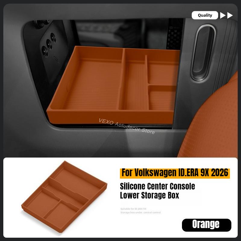 For Volkswagen ID.ERA 9X 2026 Silicone Center Console Lower Storage Box Divided Organizer Tray Electric Vehicle Stowing Tidying