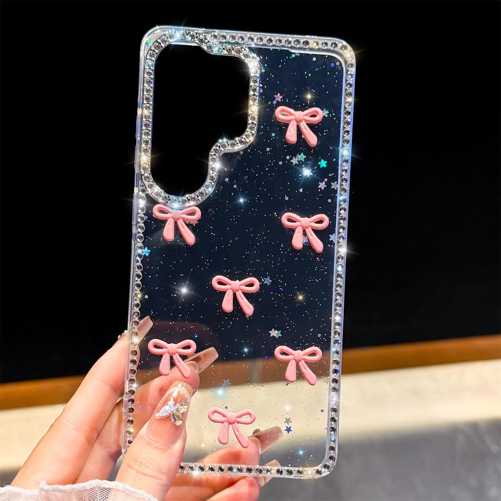 For Samsung Galaxy S26 Ultra Case Rhinestone Edge Colorful Butterfly Bow Decor TPU + PC IMD Phone Back Cover