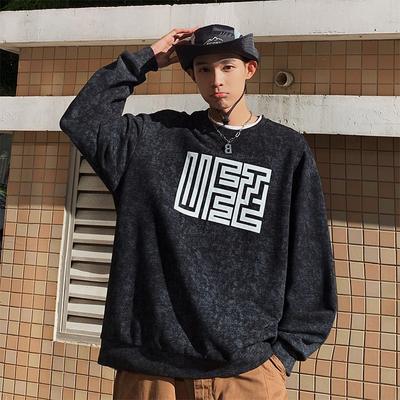 Spring and Autumn New Men's Korean Letter Printed Round Neck Long Sleeve Sweater Trendy Couple Fashion Top