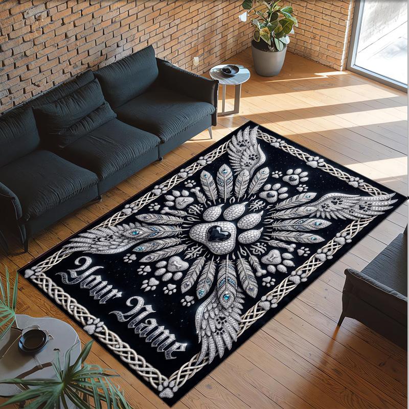 Hearts Theme Crystal Velvet Floor Rug Personalized Custom Name Text Warm Carpet Home Decoration