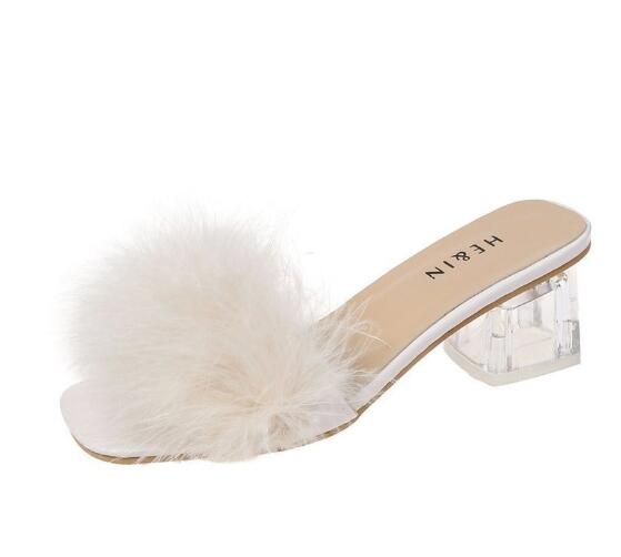 

comemore Новые женские тапочки 2024 года, модные белые пушистые женские туфли на плоской подошве с перьями, женские летние уличные тапочки для женщин больших размеров розового цвета 35