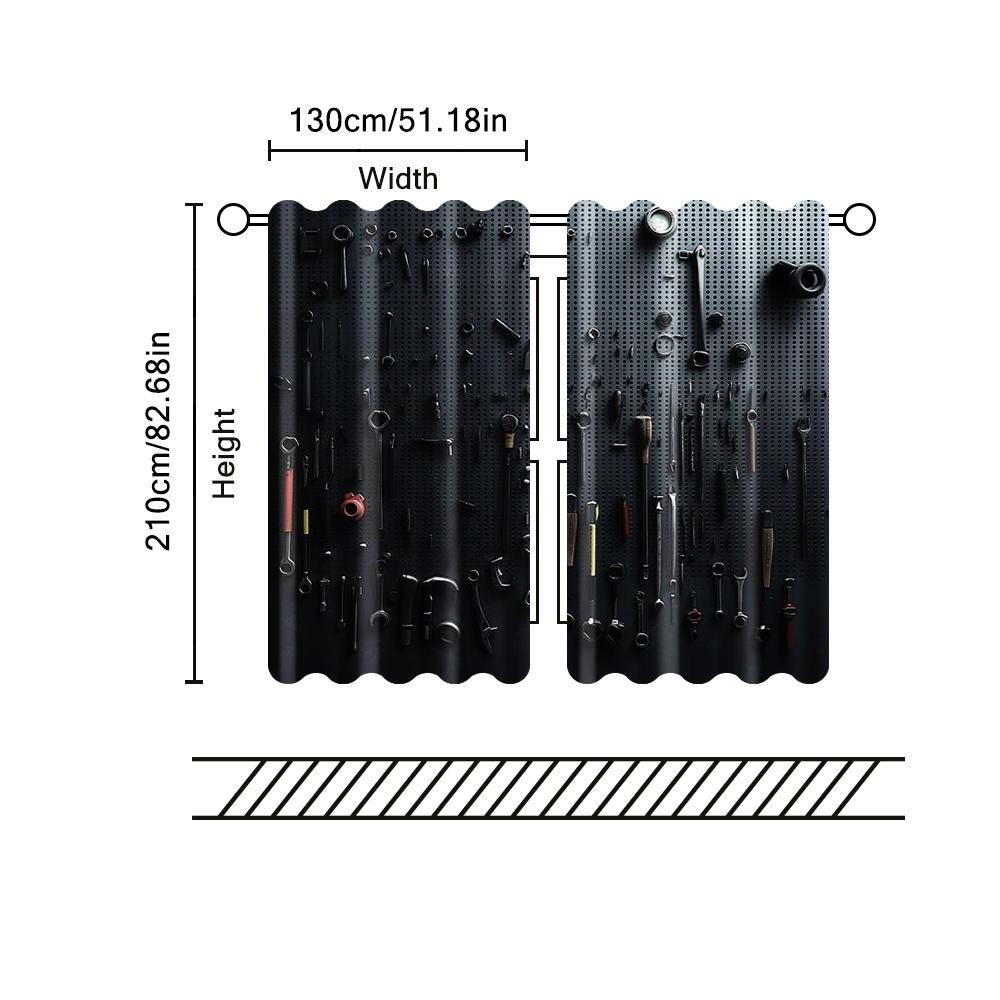 2 Pcs, Filtering Curtains (excluding Rods, Non-movable, Without Batteries) Workshop Tools Garagebackgroundsuitable for Use In