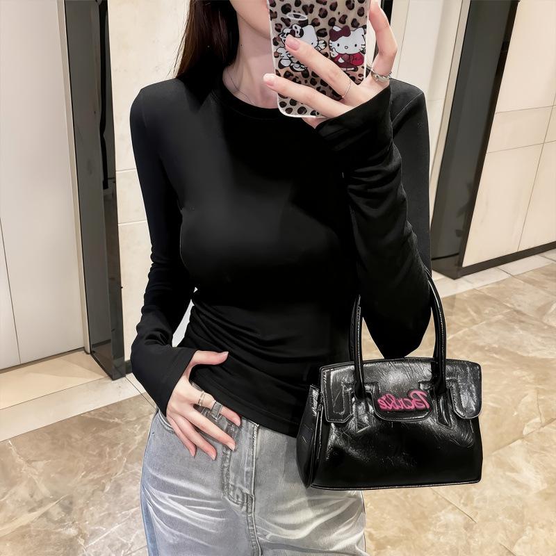 2025 Women's Slim Fit Long Sleeve Straight Shoulder T-shirt - Autumn/Winter Base Layer