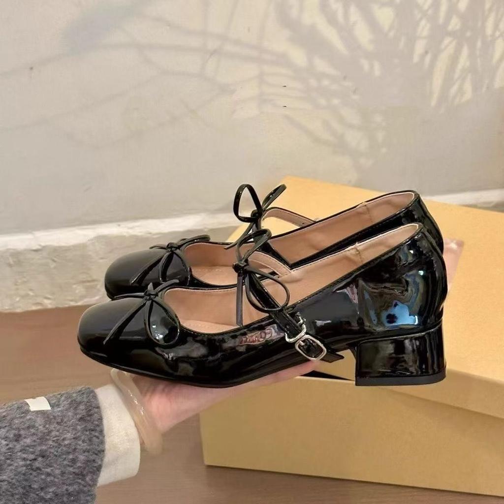 Evening wind square head ballet bow Mary Jane shoes women's spring and summer new French small fragrant style silver single shoes