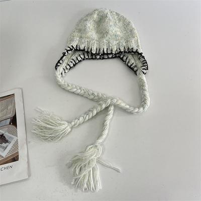 Niche Design Handmade Thick Braided Knitted Wool Hat Women's Autumn and Winter Thickened Warm Sequins Contrasting Color Baotou Hat