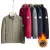 Men's Beige Fleece Zip Up Jacket Stand Collar Chest Pocket Sport Casual Pullover
