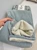 Ladies' Light Blue High Waist Plus Velvet Jeans - Warm, Straight Leg, Loose, Slimming, Versatile, Narrow to Wide Fit