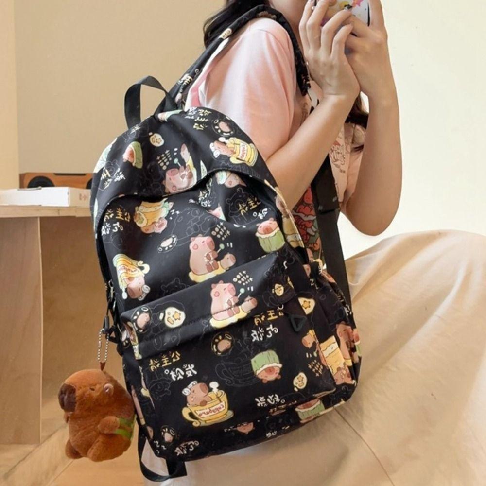 Animal Capybara Backpack Large Capacity Capybara School Bag Portable Capibara Shoulder Bag  Outdoor