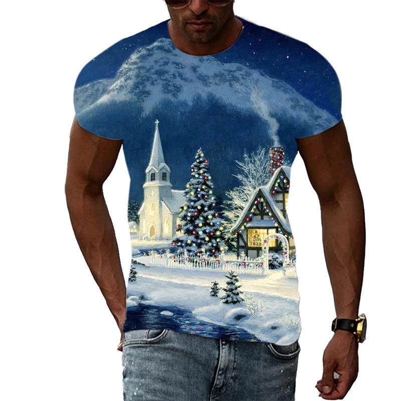 New Christmas Tree 3D Print Casual Fashion Men's Hip-Hop Fun Short-Sleeve T-Shirt Summer Stylish Trendy Round-Neck Lightweight Top