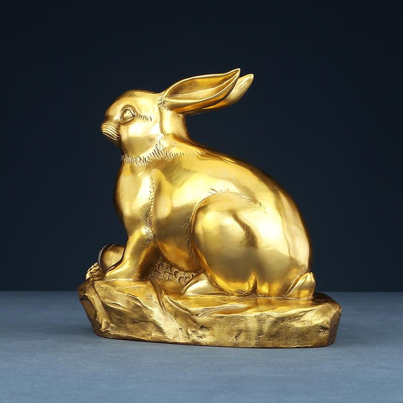 Brass Zodiac Rabbit Ornament Craft Business Office Living Room Home Decoration Display Opening Gift