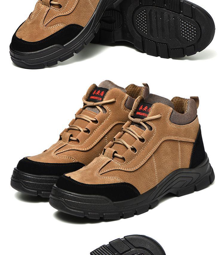 Men's Steel Toe Safety Work Shoes: Solid Bottom, Anti-Smash, Anti-Puncture, Lightweight, Wear-Resistant, Thick Sole, High-Top Protection.
