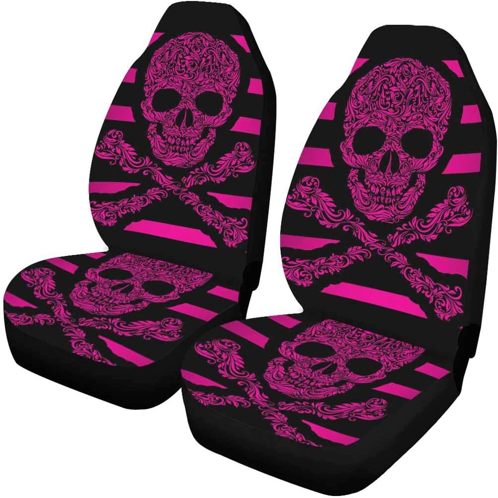 Teschio di Zucchero Rosa Coprisedili Auto Set da 2 Pezzi Protezione Sedile Anteriore Veicolo Accessori Interni Protettori Tappetini Auto Universali