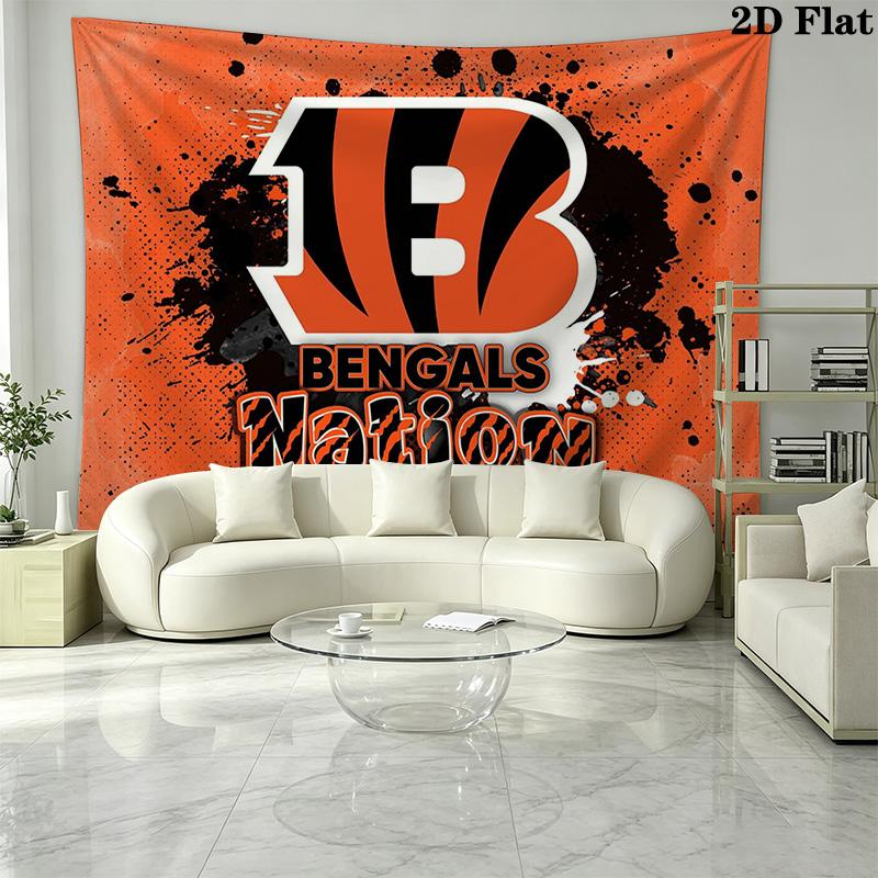 Cincinnati Bengals Logo Wall Tapestry Aesthetic Wall Hanging Printed Fabric Blanket Decorative Tapestries for Bedroom Living Room Home Decor