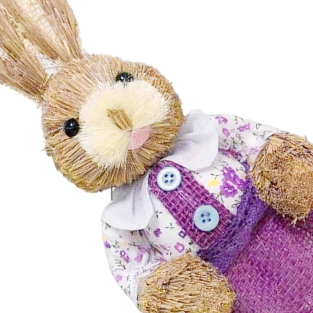 Artificial Bunny Statues Crafts with Clothes Standing Straw Easter Rabbit Decor for Desktop Gifts