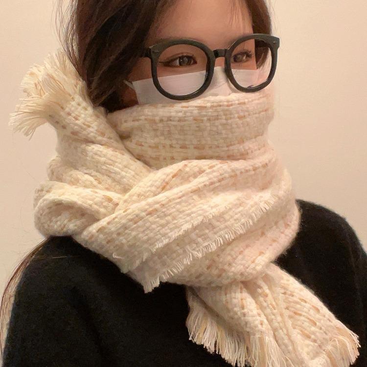 Scarf Women's Korean Style Fashionable and Elegant Imitation Cashmere Versatile Pure White Long Dual Use Warm Shawl Trendy