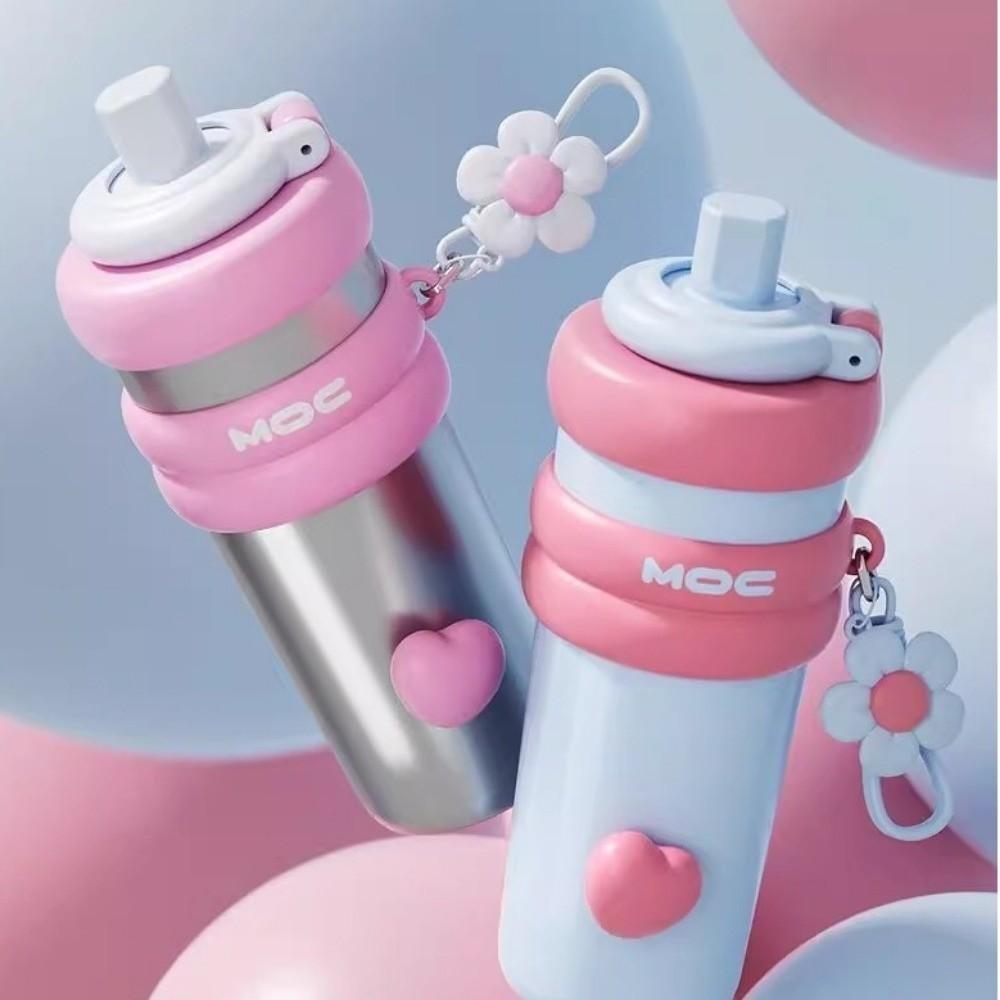 With Flower Pendant Straw  Vacuum Cup 750ml Thermos Water Bottle Portable Insulated Cup  Car