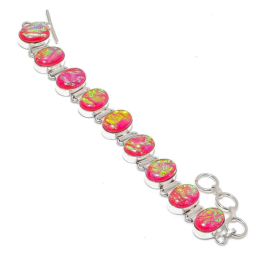 Natural Pink Triplet Opal Gemstone 925 Sterling Silver Bracelet 7-8  ASB-3025