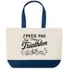 Large Blue Bottom Tote Bag I Can't I Have Triathlon I Can't Minimalist | Cotton Canvas 170 G/m² 27 L Inner Pocket Handles 64