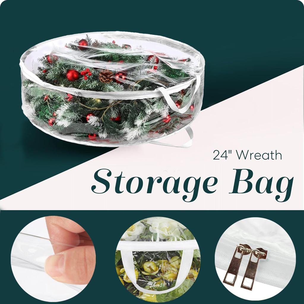 Aufbewahrungstasche für Weihnachtskränze, Klarsicht-Weihnachtskranzbehälter, Halter für künstliche Kränze, Wasserdichtes transparentes PVC mit stabilen Griffen