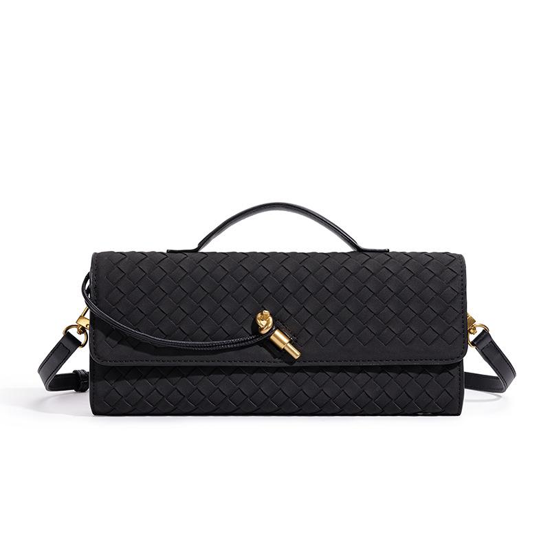 Плетеная сумка-орган, Модная горизонтальная сумка, Женская одноплечевая сумка кроссбоди чёрный