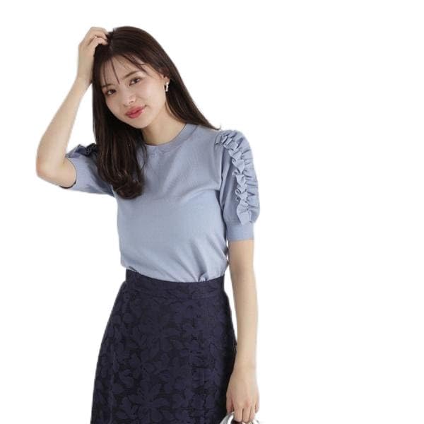 Proportion Body Dressing Ruffle Sleeve Knit Blue Women's Sweater,