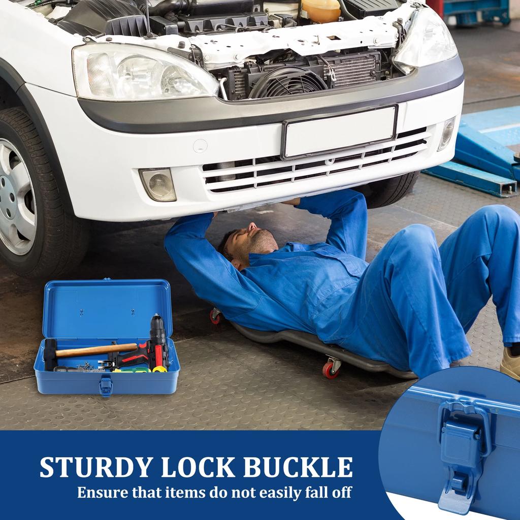 Iron Toolbox Portable Tool Storage Box Metal Buckle and Handle Workshop Multi-purpose Metal Tool Storage Box