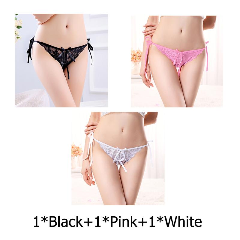 Sexy G-string T Panties Female Underwear Lace Thongs Women's Pants Sexy Pearl panties Erotic Women Crotchless panties plus size