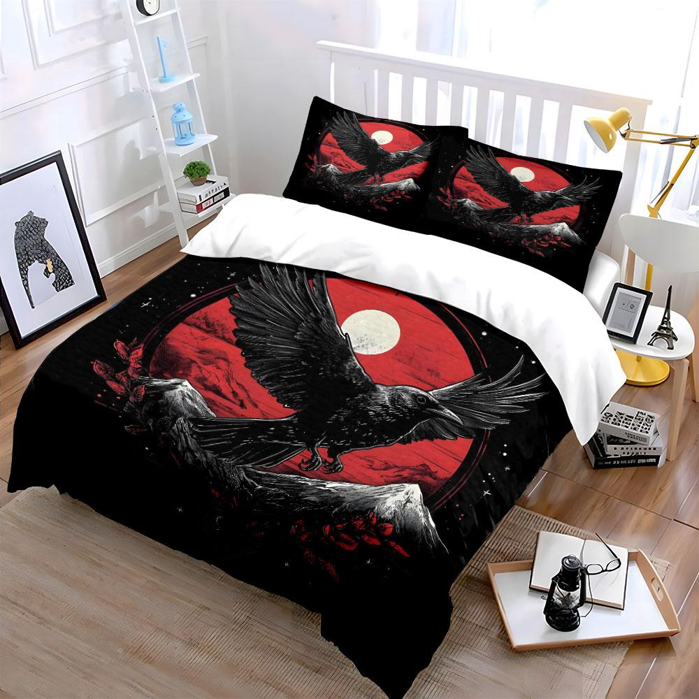 "Raven and Mountains Night Art" Exquisite three-piece bedding set gift for kids and adults