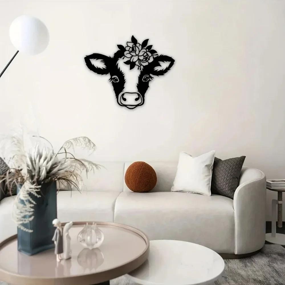 1pc Cute Cow Metal Wall Art – Funny Animal Decoration for Home, Ideal for Children's Room or Kindergarten, Includes Stickers