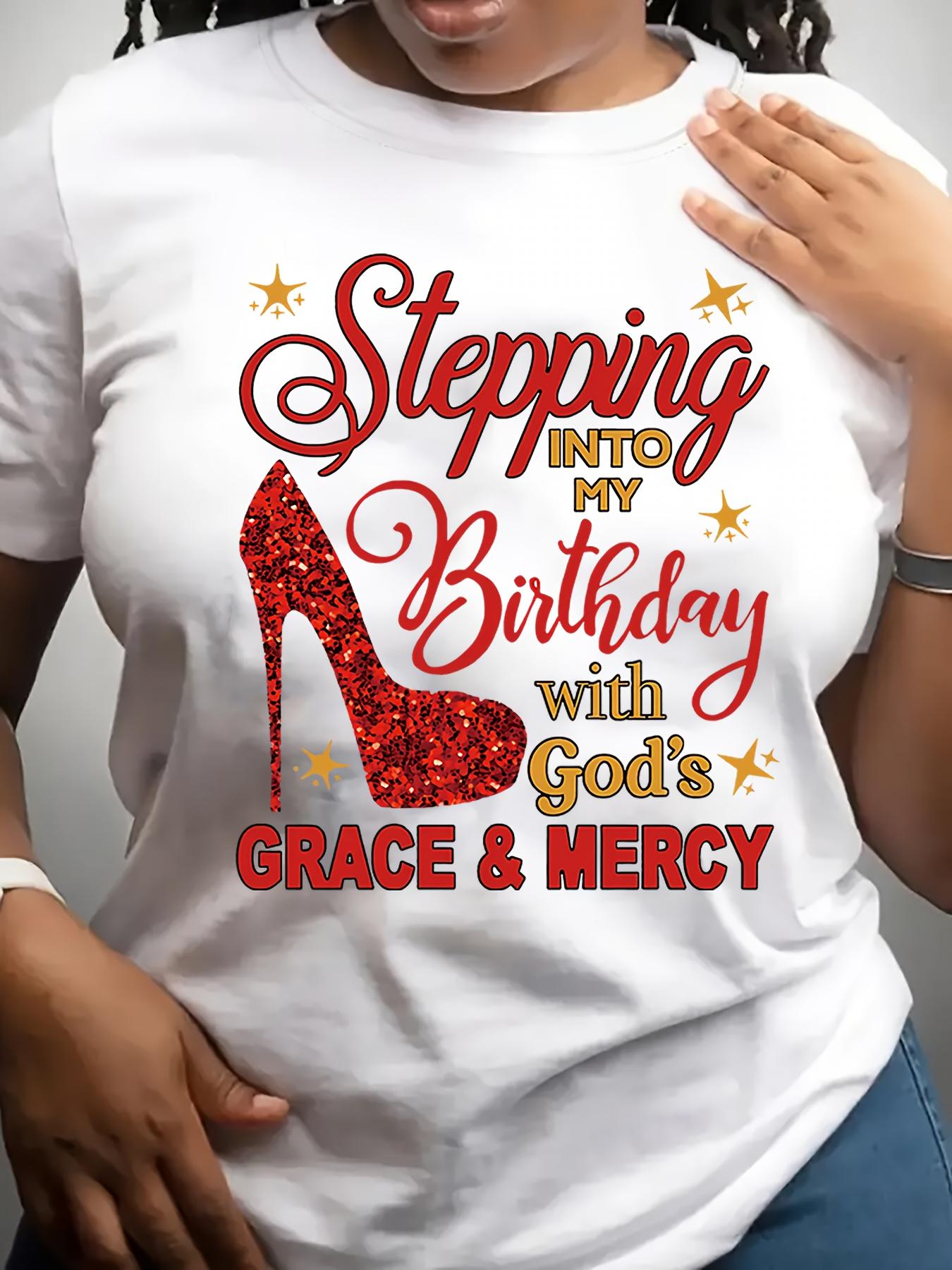 

European sizes Women s Inspirational Birthday T-Shirt Cartoon High Heel Print with Phrase Regular Length | All-Season Top S белый