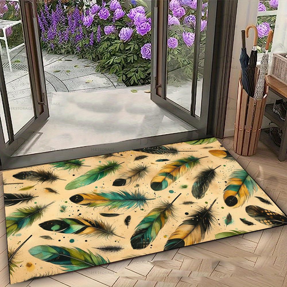 Boho Regenboog Kleurverloop Veer Deurmat Meerkleurig Kunstpatroon Antislip Voordeur Keuken Binnen Entree Vloerkleed 50x80cm-Felt