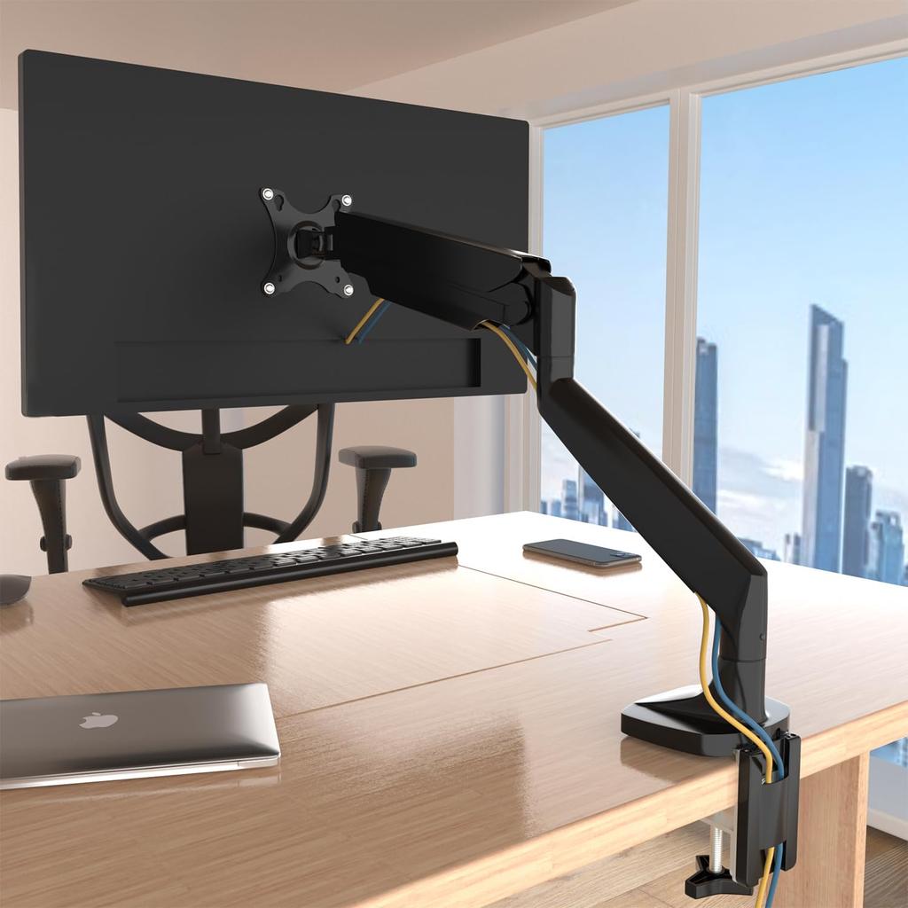 WORLDLIFT PC Monitor Compatible with Inch Weight Aluminum Alloy Single Grommet and Clamp Cable Management Arm, 17-45 Monitors, 1-15kg Capacity,