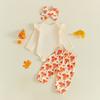 Citgeett Autumn Thanksgiving Day Infant Girl Outfit Long Sleeve Romper Pants Headband Fall Casual Clothes