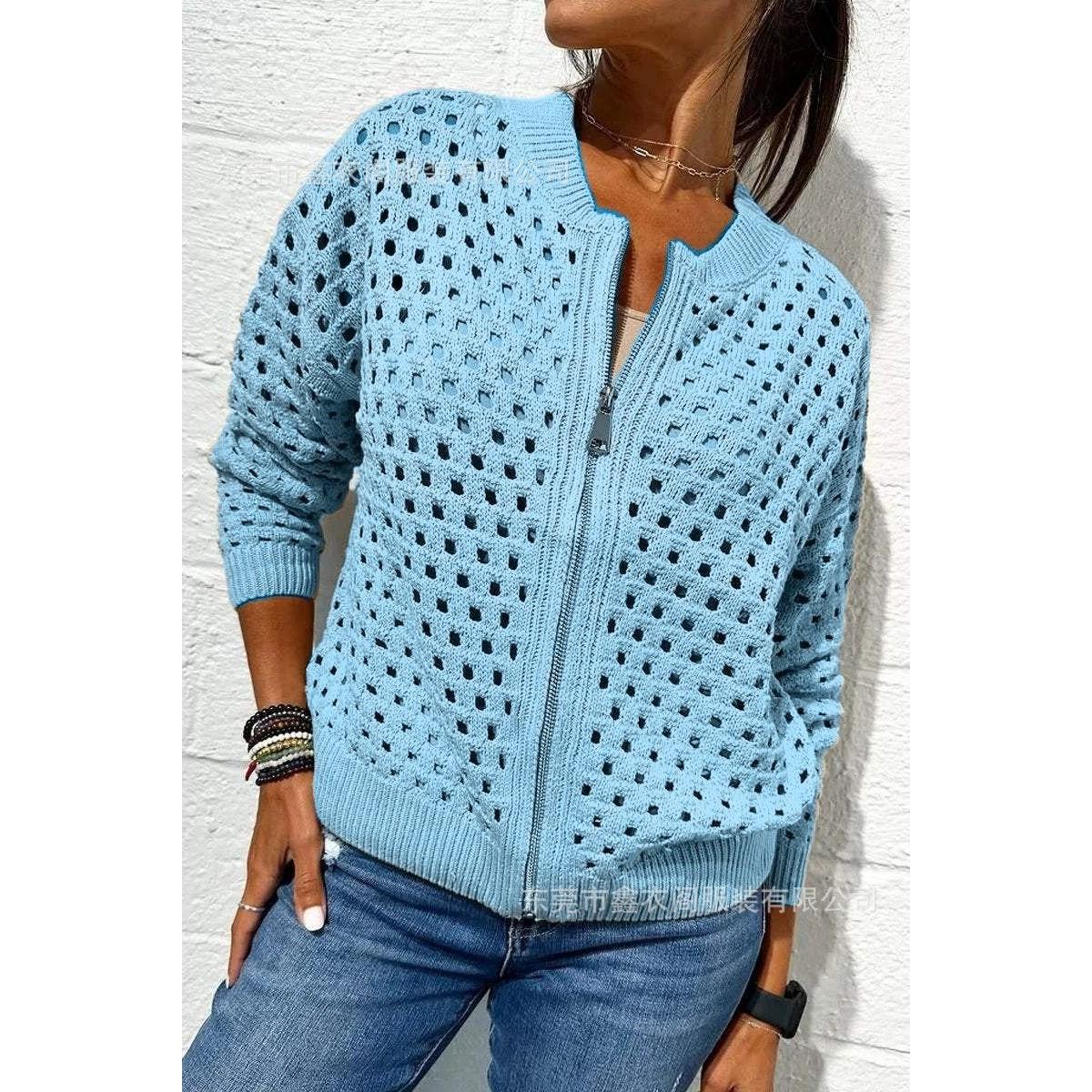 

Повседневная вязаная куртка на молнии с круглым вырезом для осени/зимы XS